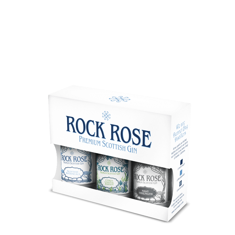 Rock Rose Gin Miniature Gift Set of 3 miniature bottles - Rock Rose Original, Rock Rose Citrus Coastal and Rock Rose Navy Strength