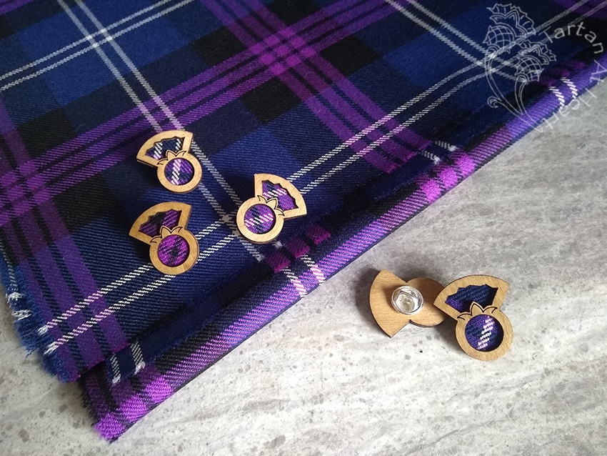 Purple tartan and matching pins