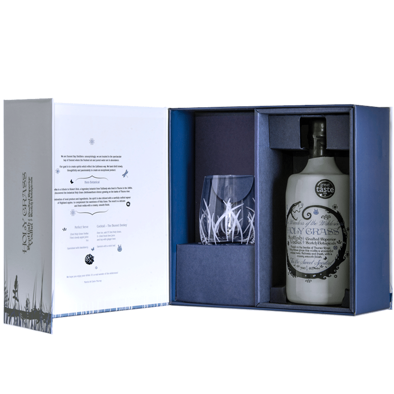 Holy Grass Vodka Gift Set opened to display its content