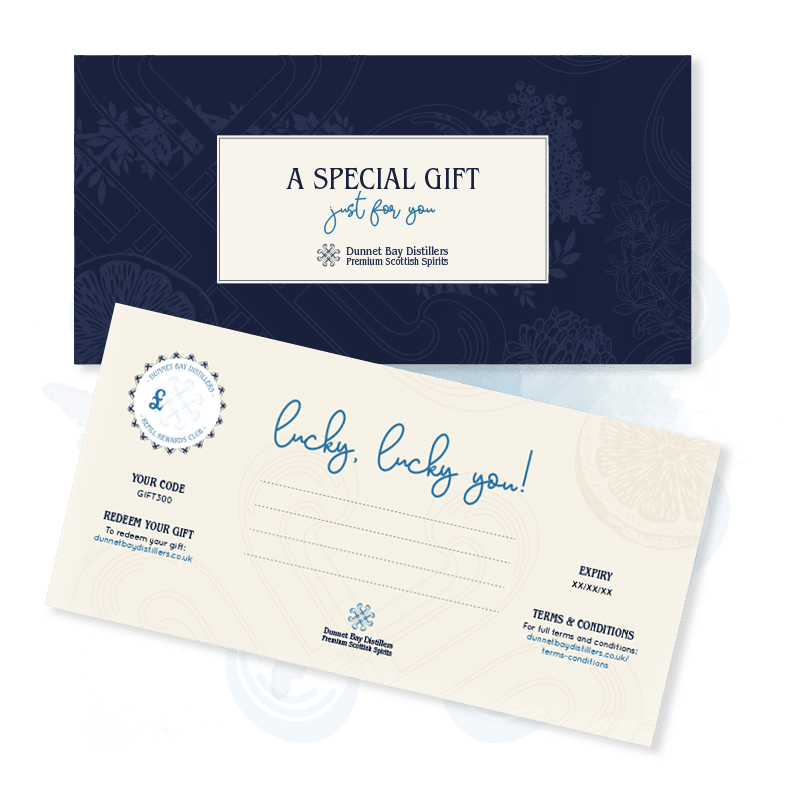 Dunnet Bay Distillers Gift Certificate and envelope