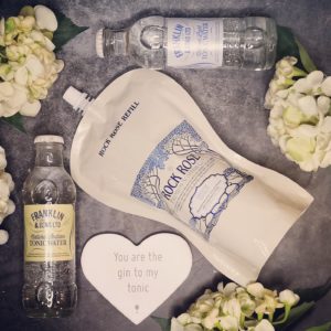 Rock Rose Gin refill pouch and 2 glass bottles of tonic water