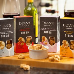 Selection of boxes of Dean's baked by hand cheddar bites