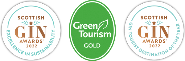 Three logos of Green Tourism and Scottish Gin awards